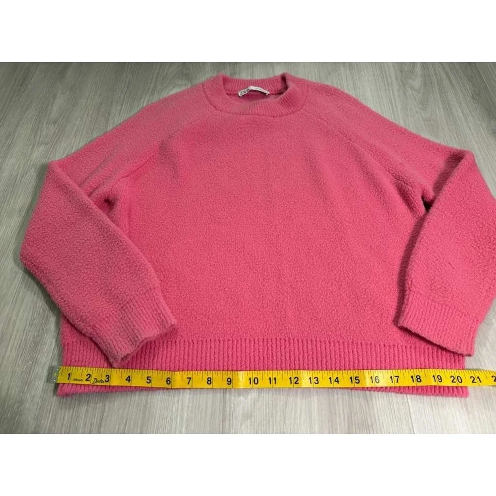 ZARA Textured Crewneck Pullover Sweater Bright Pink Cozy Knit Womens S